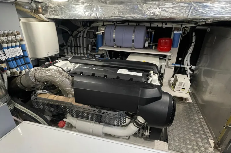  Yacht Photos Pics Engine room of 2024 Pardo Yachts E60, showcasing advanced mechanical systems and components.