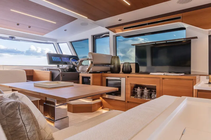 Yacht Photos Pics Luxurious interior of 2024 Pardo Yachts E60 with modern furnishings and panoramic windows.