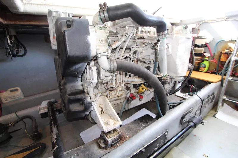  Yacht Photos Pics Engine room of a 2006 Island Hopper Sportfisher, showcasing detailed mechanical components.