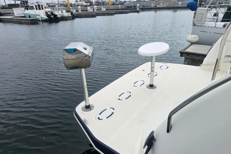 Reflections Yacht Photos Pics 2005 Sea Ray 390 Motor Yacht docked at marina, rear deck view.