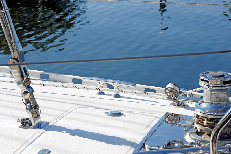 Legacy Yacht Photos Pics Deck of 2012 Hylas 49CC sailboat with winch and rigging details.