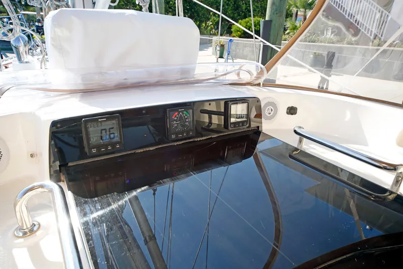 Legacy Yacht Photos Pics Cockpit of 2012 Hylas 49CC sailboat with navigation instruments and controls.