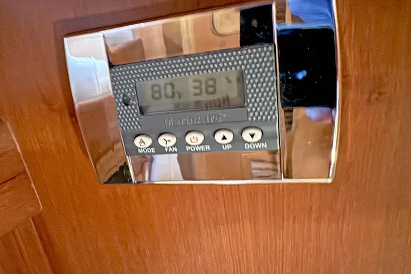 Legacy Yacht Photos Pics Thermostat control panel on Hylas 49CC yacht, displaying temperature settings.