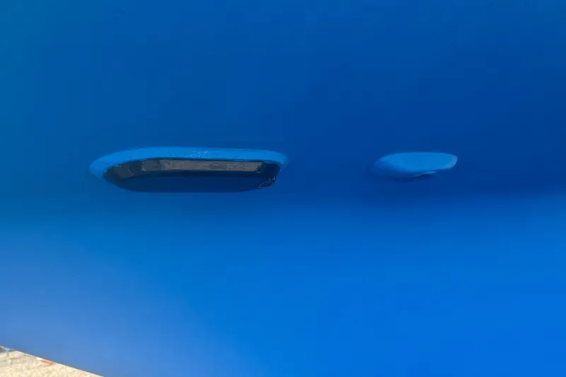 Legacy Yacht Photos Pics Blue hull of 2012 Hylas 49CC sailboat with underwater fittings.