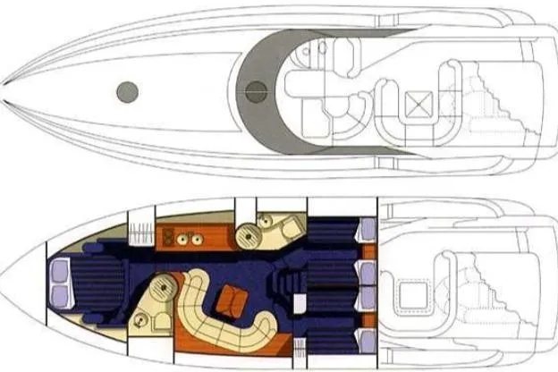Cover Girl Yacht Photos Pics Floor plan of a 1997 Sunseeker Camargue 51 yacht, showcasing interior layout and design.