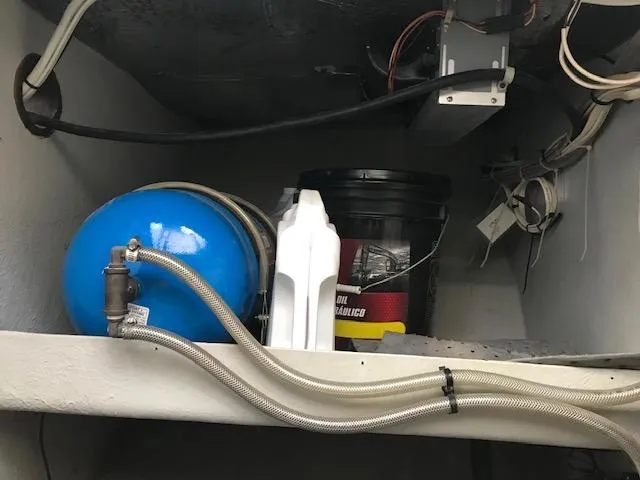 Hey Dad Yacht Photos Pics Storage compartment on a 1999 Provincial 42 Fishing Boat with equipment and supplies.