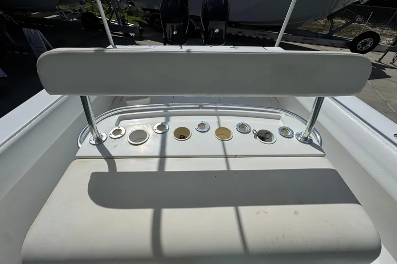  Yacht Photos Pics 2007 Venture 34 Open boat interior with rod holders and seating.