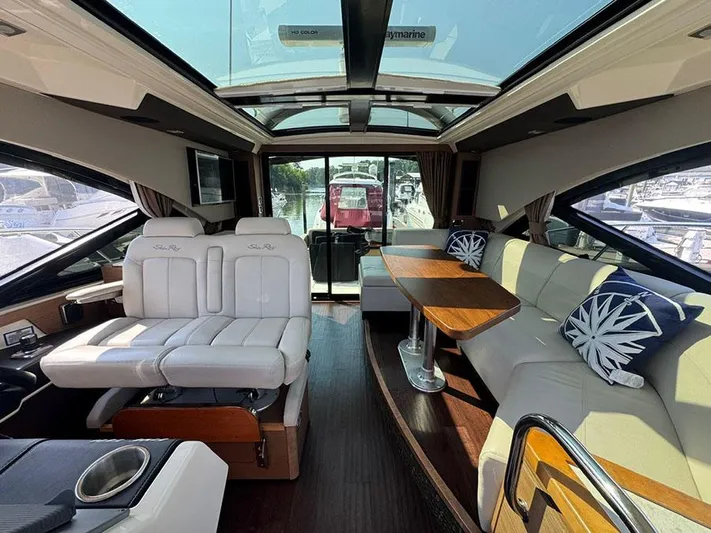  Yacht Photos Pics Luxurious interior of 2015 Sea Ray 510 Sundancer yacht with plush seating and elegant design.