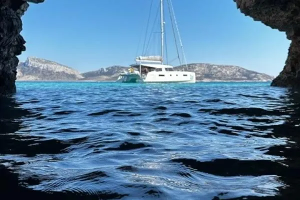 Kaikira Yacht Photos Pics Nautitech 46 catamaran sailing in clear blue waters, 2019 model.