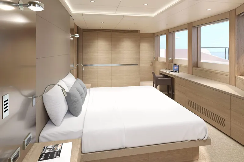  Yacht Photos Pics Luxurious cabin of Silver Adventure 29.5 yacht, year 2028.