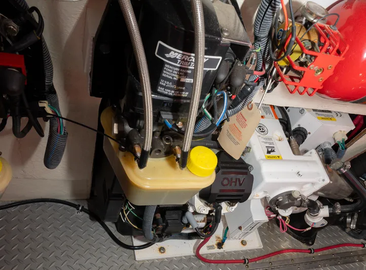  Yacht Photos Pics Engine compartment of a 2017 Formula 382 FASTech boat, featuring a MerCruiser engine.