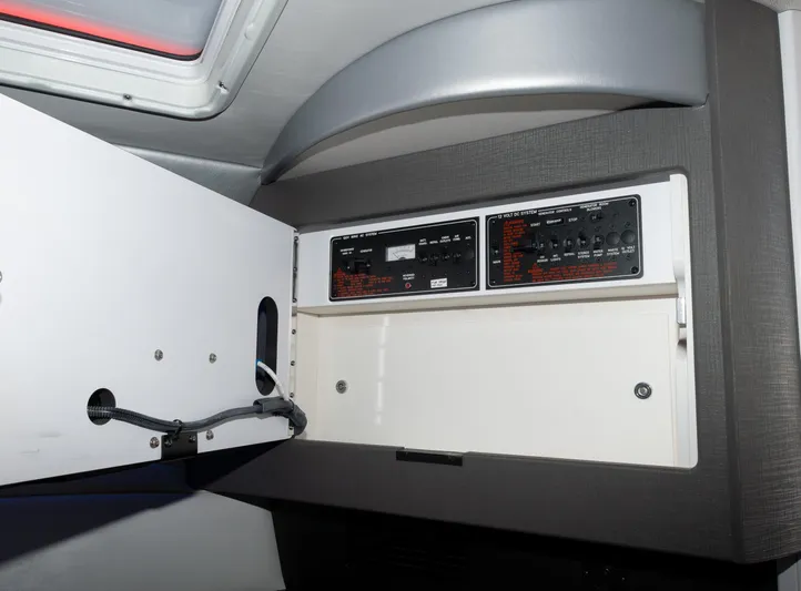  Yacht Photos Pics Control panel inside 2017 Formula 382 FASTech boat, featuring switches and wiring.