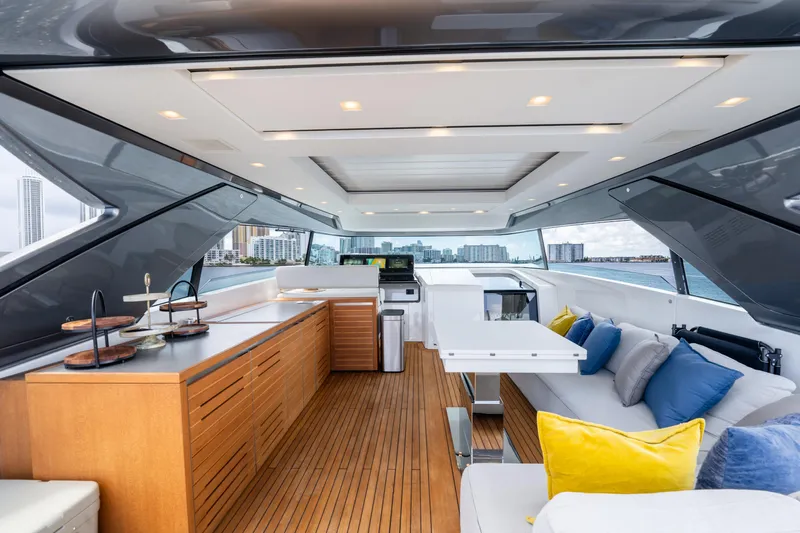  Yacht Photos Pics Luxurious 2021 Sanlorenzo SX76 yacht interior with modern design and ocean view.