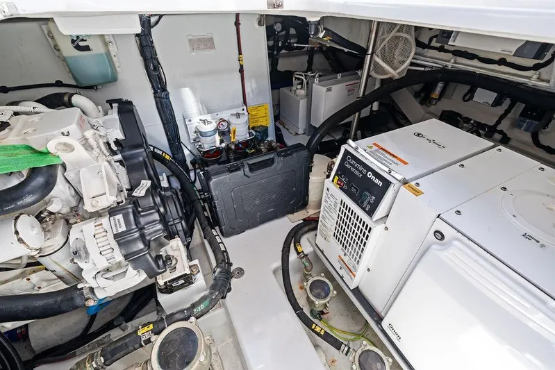 Roma Yacht Photos Pics Engine room of 2021 Azimut Magellano 43 yacht with Cummins Onan generator.