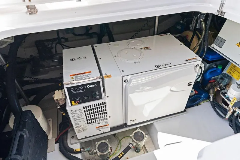 Roma Yacht Photos Pics Engine room of 2021 Azimut Magellano 43 with Cummins Onan generator.