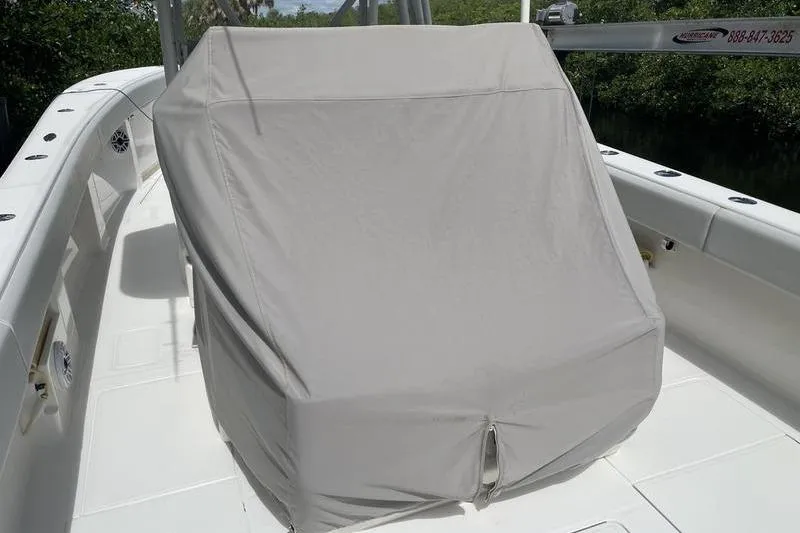  Yacht Photos Pics Covered console on a 2022 SeaVee 370z boat deck.