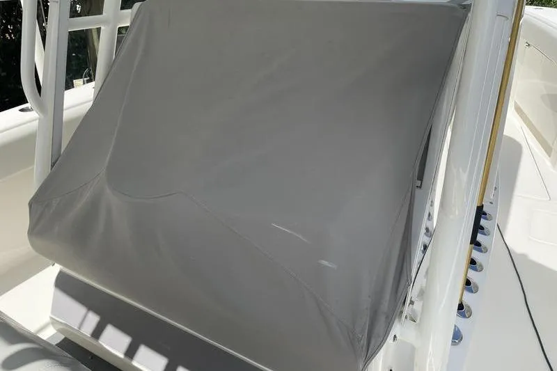  Yacht Photos Pics Gray cover on SeaVee 370z boat console, 2022 model.