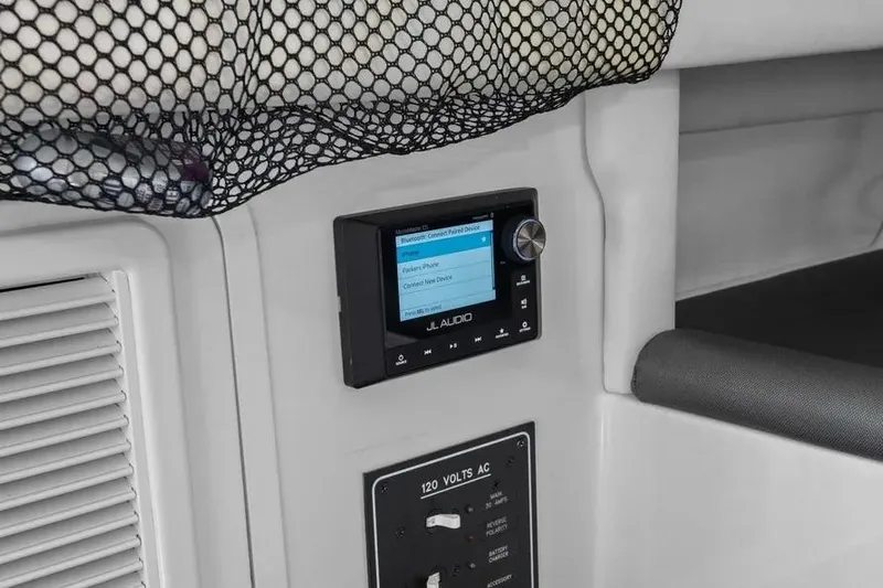  Yacht Photos Pics Interior of 2023 Nor-Tech 390 Sport Center Console with JL Audio system and AC controls.
