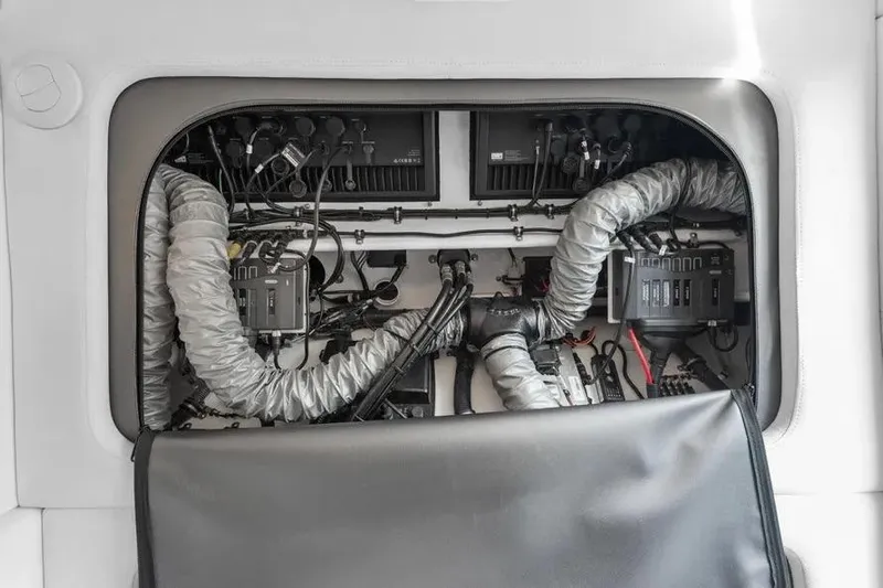  Yacht Photos Pics 2023 Nor-Tech 390 Sport Center Console electrical system with wiring and components.