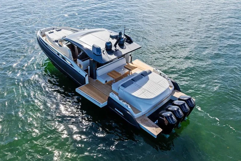  Yacht Photos Pics Luxury SACS Rebel 55 yacht, 2026 model, cruising on open water.