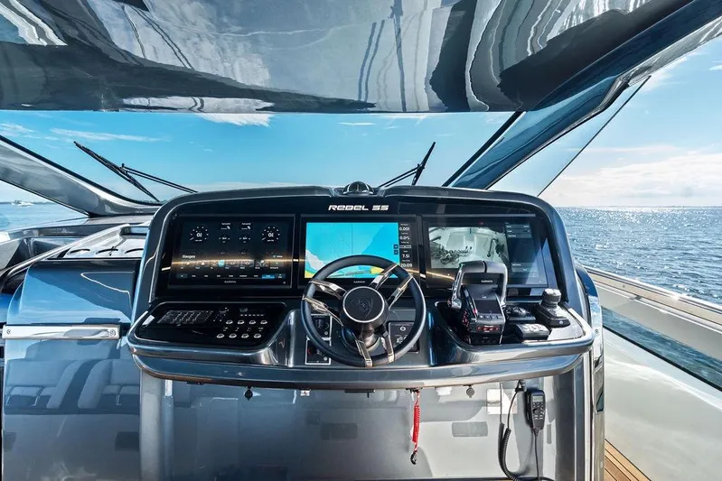  Yacht Photos Pics Cockpit of 2026 SACS Rebel 55 yacht with advanced navigation systems.