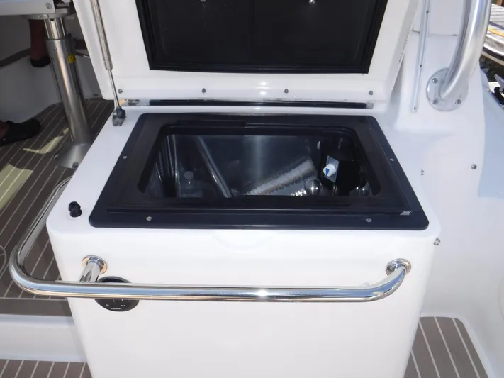  Yacht Photos Pics Open storage compartment on a 2008 Boston Whaler 345 Conquest boat deck.