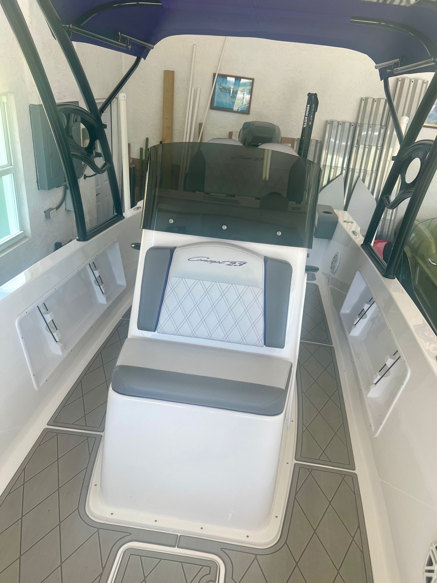 Interior view of a 2018 Concept 23 boat.