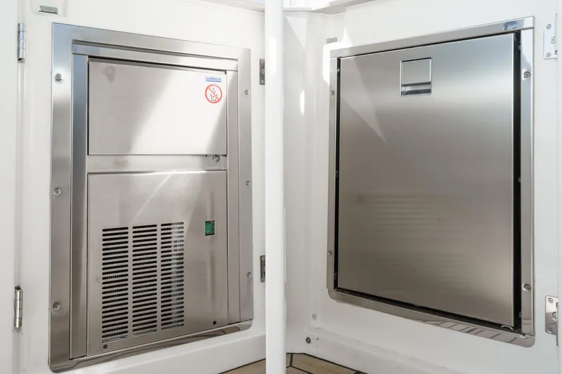  Yacht Photos Pics Stainless steel appliances on 2024 Absolute 58 Navetta yacht, featuring modern design and functionality.