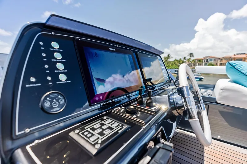 Momentum Yacht Photos Pics Cockpit of 2024 Riva 76 PERSEO Super yacht with advanced navigation controls.