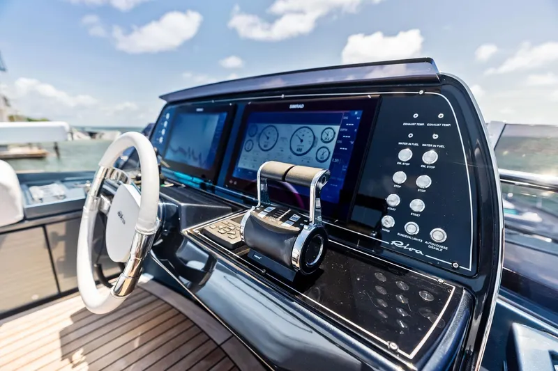 Momentum Yacht Photos Pics Control panel of 2024 Riva 76 PERSEO Super yacht with advanced navigation displays.