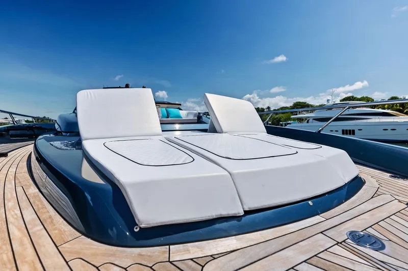 Momentum Yacht Photos Pics Luxurious 2024 Riva 76 PERSEO Super yacht with elegant sunbathing deck.