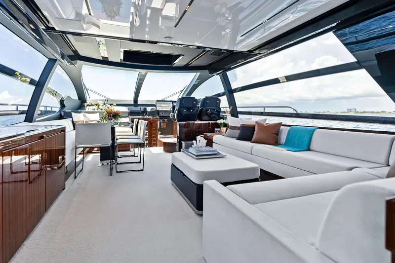 Momentum Yacht Photos Pics Luxurious interior of 2024 Riva 76 PERSEO Super yacht with elegant seating and panoramic views.