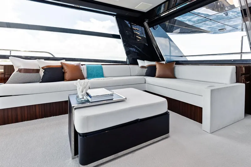 Momentum Yacht Photos Pics Luxurious interior of 2024 Riva 76 PERSEO Super yacht with elegant seating and decor.