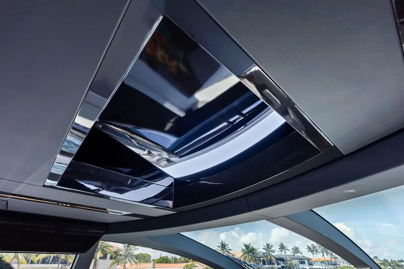 Momentum Yacht Photos Pics Interior view of 2024 Riva 76 PERSEO Super yacht's sleek, modern sunroof design.