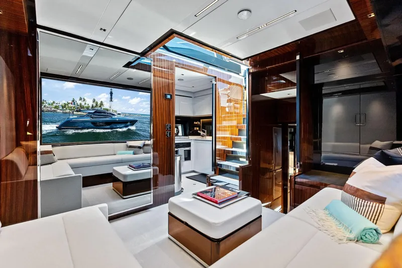 Momentum Yacht Photos Pics Luxurious interior of 2024 Riva 76 PERSEO Super yacht with modern design and elegant furnishings.