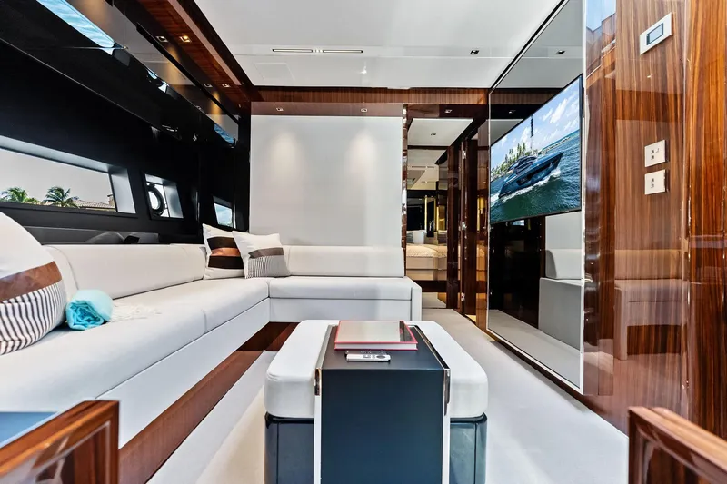 Momentum Yacht Photos Pics Luxurious interior of 2024 Riva 76 PERSEO Super yacht with modern furnishings and sleek design.