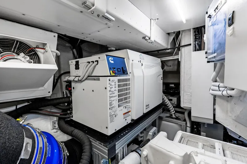 Momentum Yacht Photos Pics Engine room of 2024 Riva 76 PERSEO Super yacht, featuring advanced machinery and equipment.