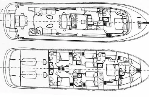 Lady A Yacht Photos Pics Blueprint of 2000 Maiora 29 DP yacht, showcasing detailed interior layout.