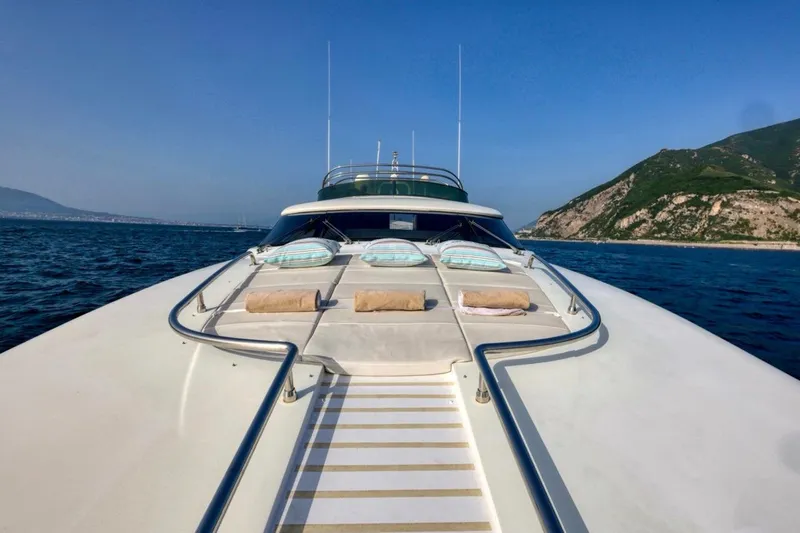 Lady A Yacht Photos Pics Luxurious Maiora 29 DP yacht cruising near scenic coastline, 2000 model.