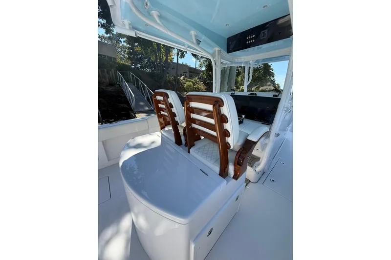  Yacht Photos Pics 2021 Jupiter 38 HFS boat interior with elegant seating and modern design.