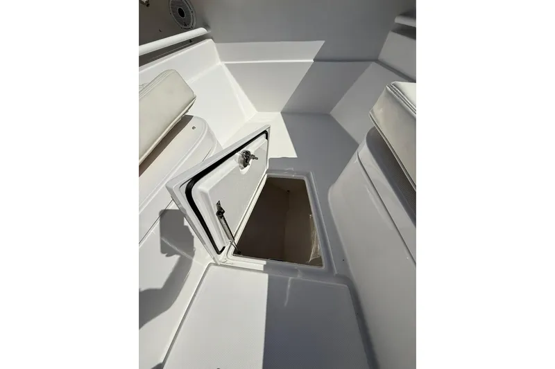  Yacht Photos Pics Open storage compartment on 2021 Jupiter 38 HFS boat deck.