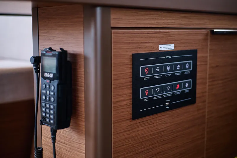 Spellbound Yacht Photos Pics Control panel and radio on 2023 Lagoon 50 yacht interior.