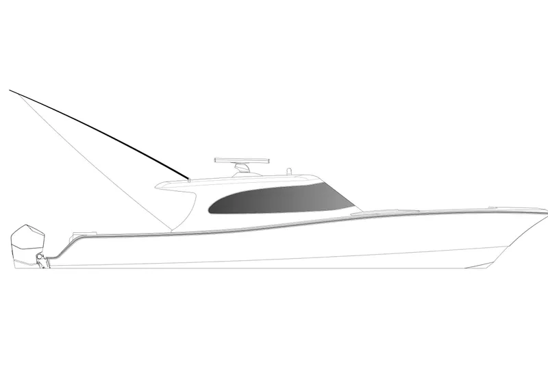  Yacht Photos Pics Line drawing of a 2026 Front Runner 55 Catamaran, side profile view.