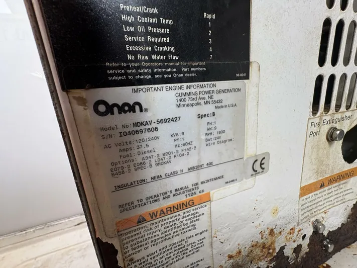 Rabbit Hole Yacht Photos Pics Onan engine information label on a 2005 Luhrs 41 Convertible boat.