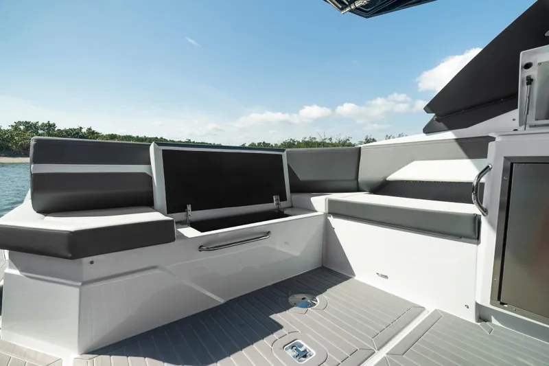  Yacht Photos Pics 2026 Cruisers Yachts 38 GLS OB interior seating with sleek design and modern amenities.