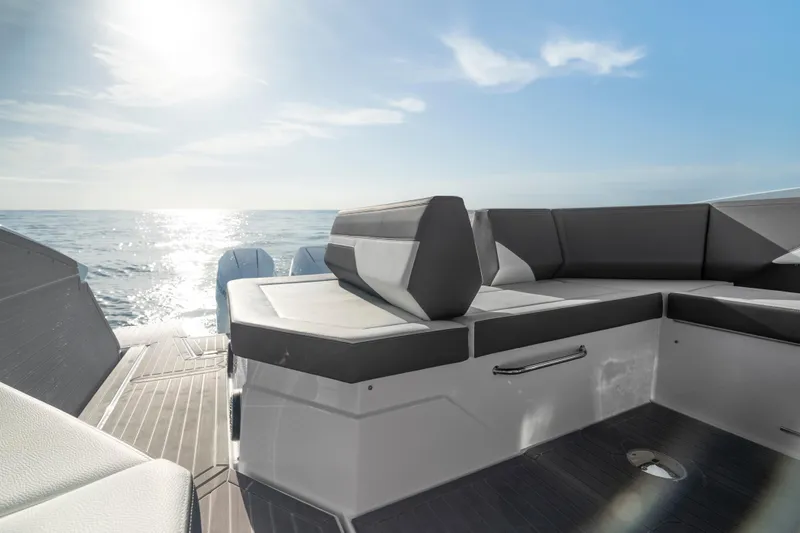  Yacht Photos Pics 2026 Cruisers Yachts 38 GLS OB luxury seating area with ocean view.