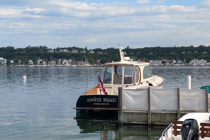 Annie Beau Yacht Photos Pics Hinckley Picnic Boat 37 MKIII, 2011, docked with scenic waterfront view.