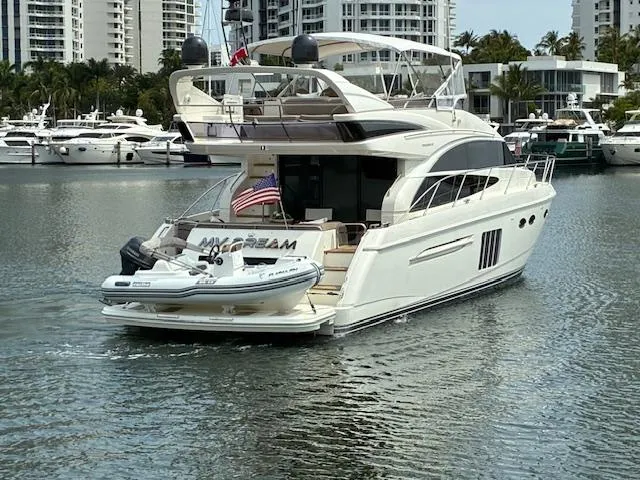 Mv Dream Yacht Photos Pics Luxury 2012 Viking Princess Fly yacht docked in marina with inflatable boat.
