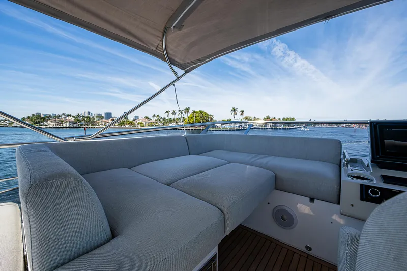  Yacht Photos Pics Luxurious seating area on 2019 Azimut S7 yacht with scenic ocean view.