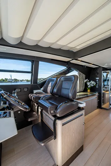  Yacht Photos Pics Interior of 2019 Azimut S7 yacht with modern helm and luxurious seating.